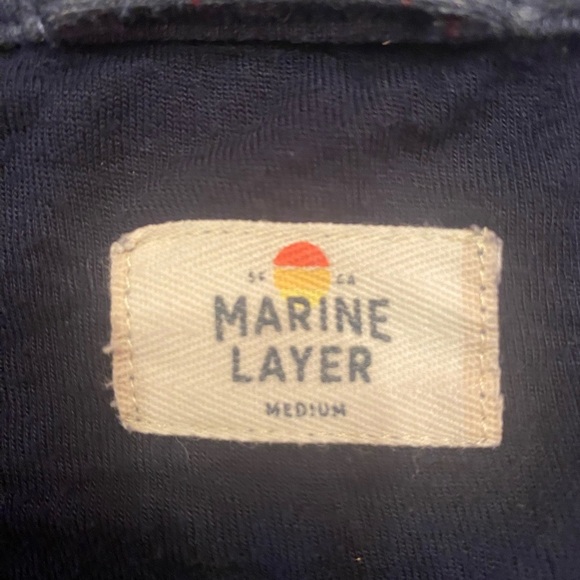 Marine Layer Men’s Long Sleeve Henley Shirt Blue w/Red Pin Stripe Size Medium - Picture 4 of 7